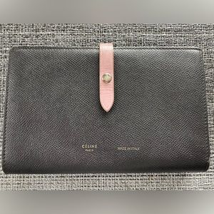 Celine - LARGE STRAP WALLET IN GRAINED CALFSKIN GREY/PINK -Great Condition w/Box
